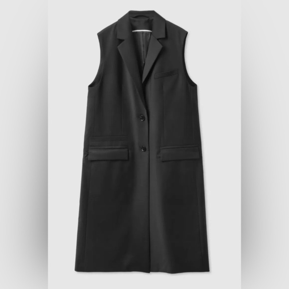 COS Longline Tailored Waistcoat Black Wool Sleeveless Jacket Coat Vest Size 8 - Picture 3 of 12